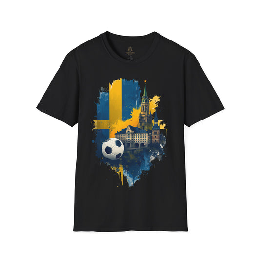 Sweden Football Skyline T‑Shirt — Swedish Flag Soccer Graphic Tee