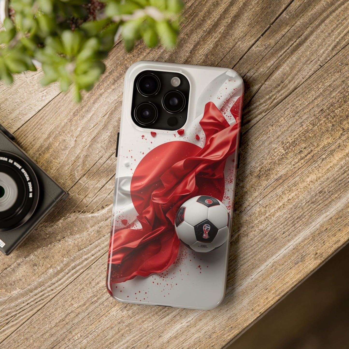 Red Satin Japan Flag Soccer Ball Design Phone Protective Case