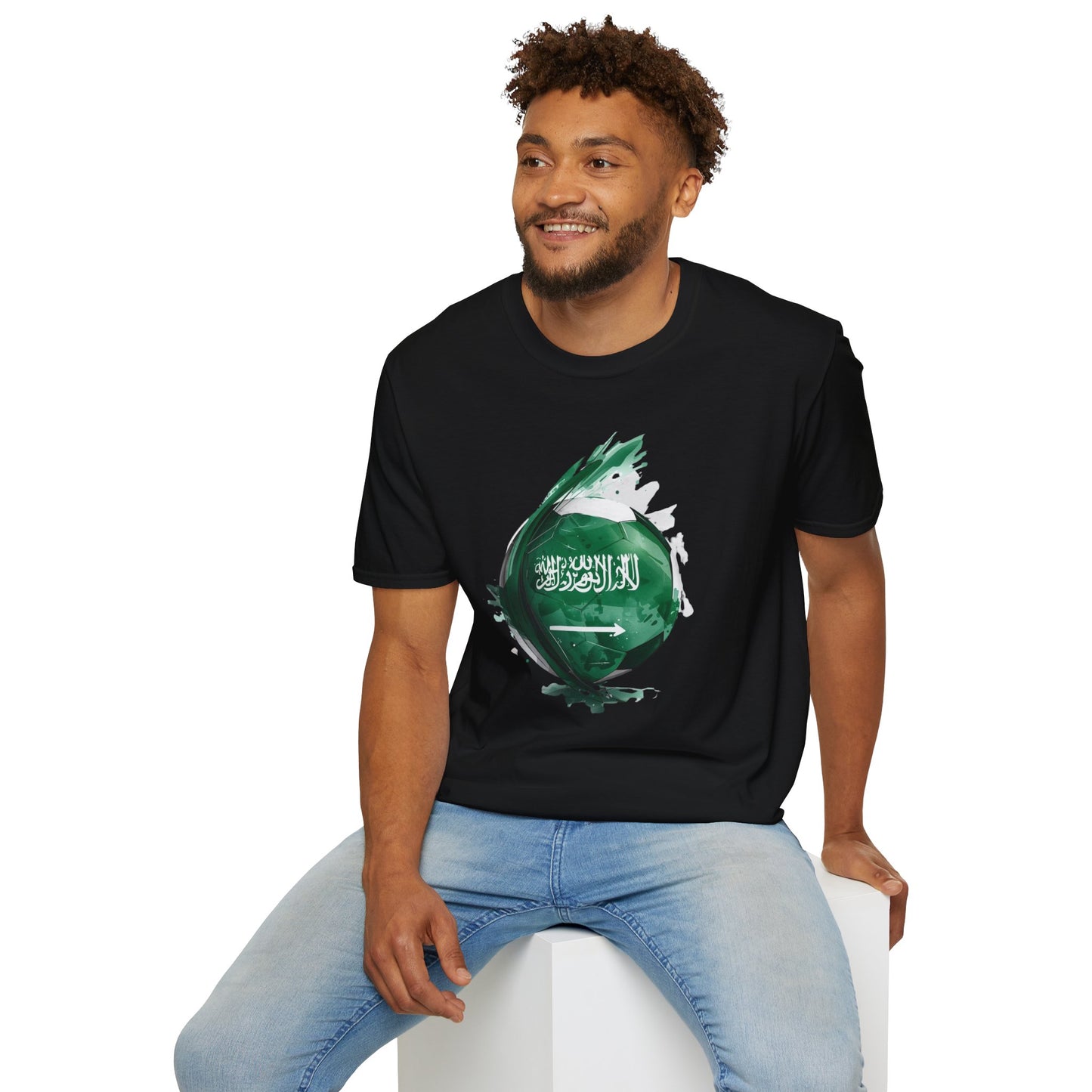 Saudi Arabia Football Flag Splatter T-Shirt Abstract Green Falcon Soccer Tee
