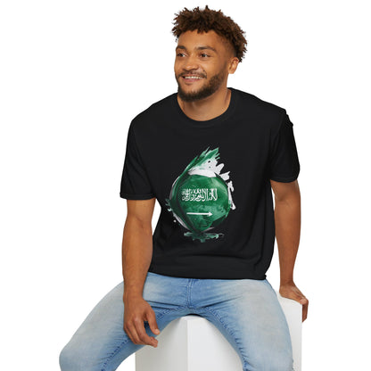 Saudi Arabia Football Flag Splatter T-Shirt Abstract Green Falcon Soccer Tee
