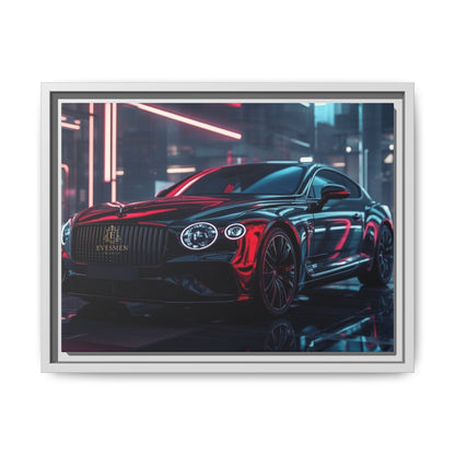 Framed Matte Canvas Print — Red Luxury Sports Car Neon City Wall Art