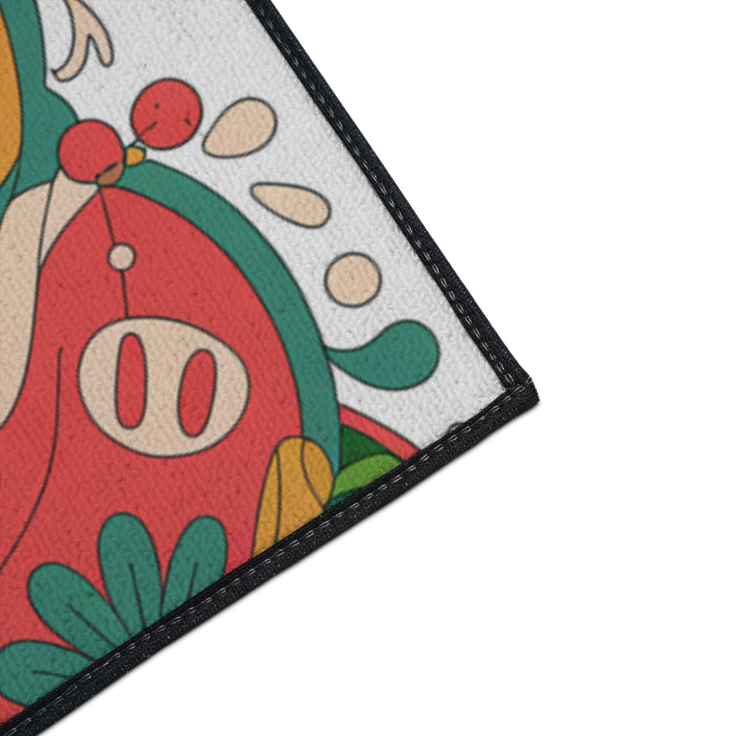 Colorful abstract design with red, green, and beige elements on a white background