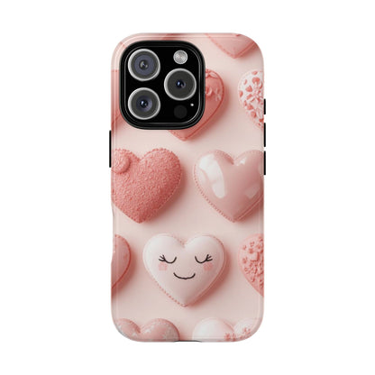 Phone Case — Pink 3D Hearts Cute Valentine Protective Cover
