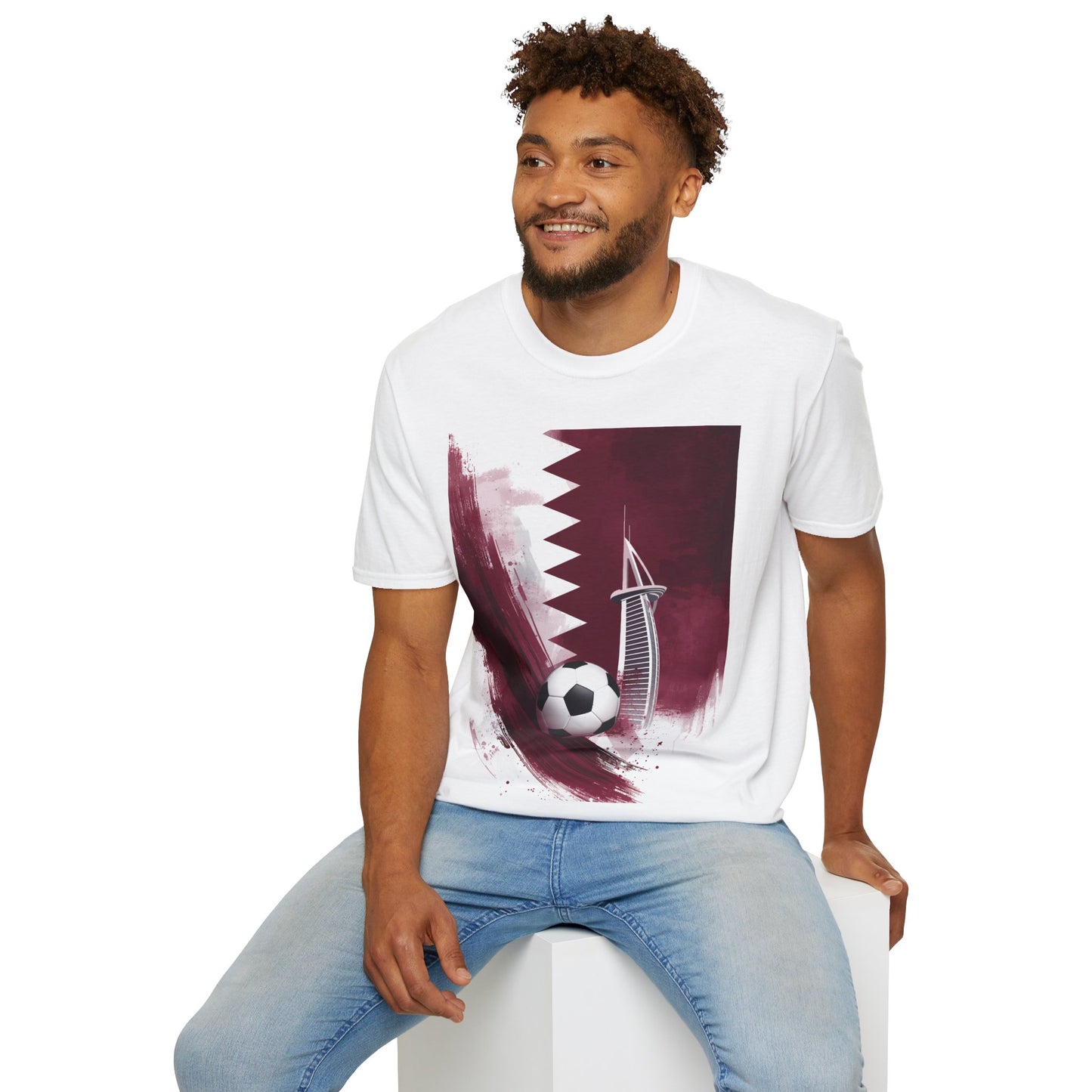 Qatar Soccer T-Shirt – Flag, Football & Aspire Tower Design Tee