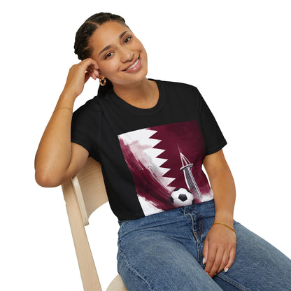 Qatar Soccer T-Shirt – Flag, Football & Aspire Tower Design Tee
