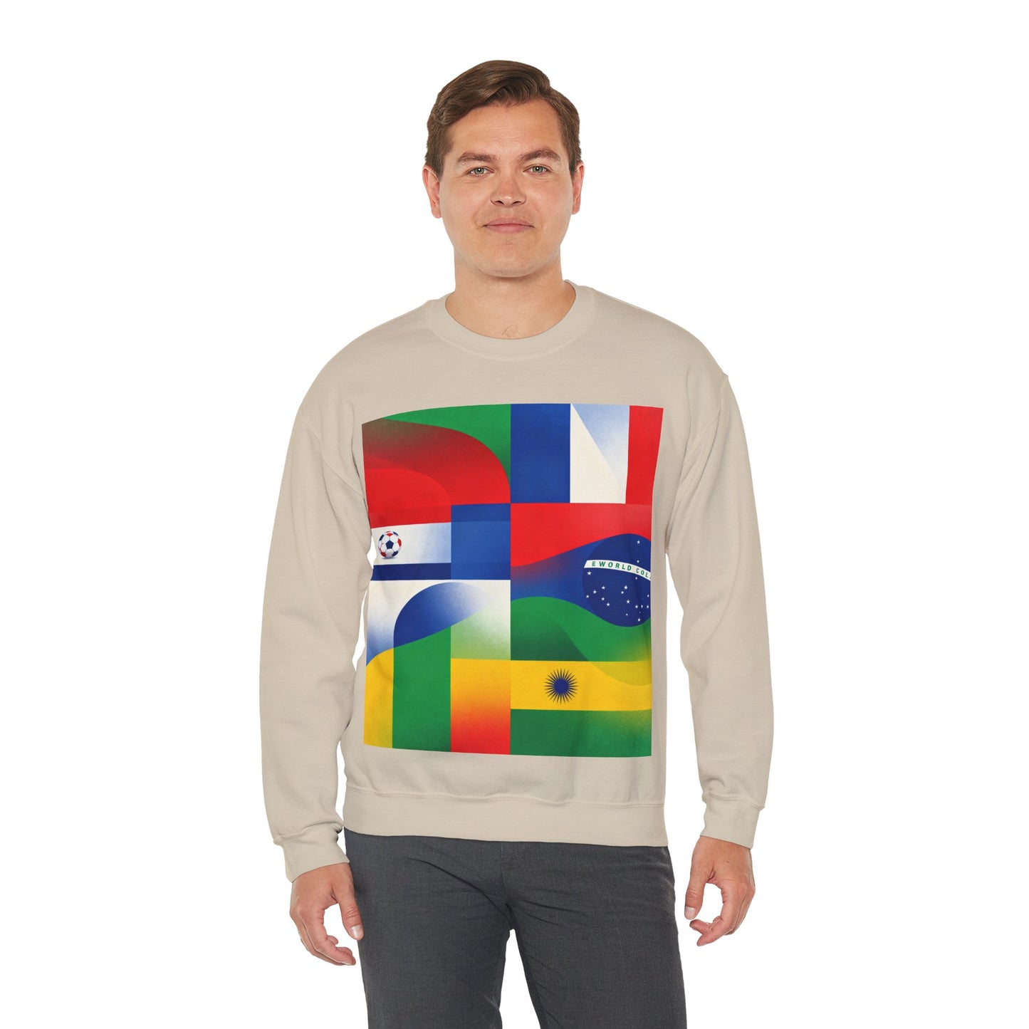 Match Day Flags Crewneck Sweatshirt — Colorful Soccer World Design
