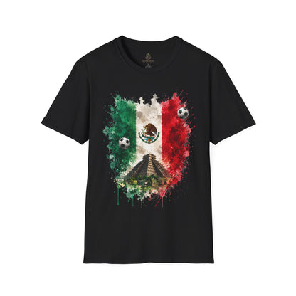 Mexico Soccer Flag T-Shirt — Mexican Flag, Pyramid & Football Fan Tee