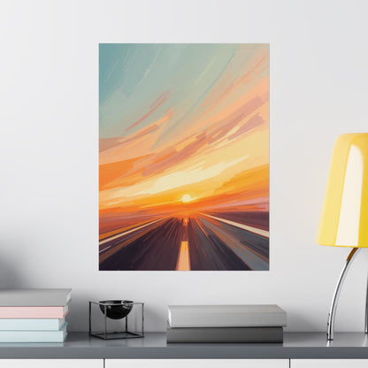 Sunset Drive Wall Art Poster | Vibrant Abstract Road Matte Print