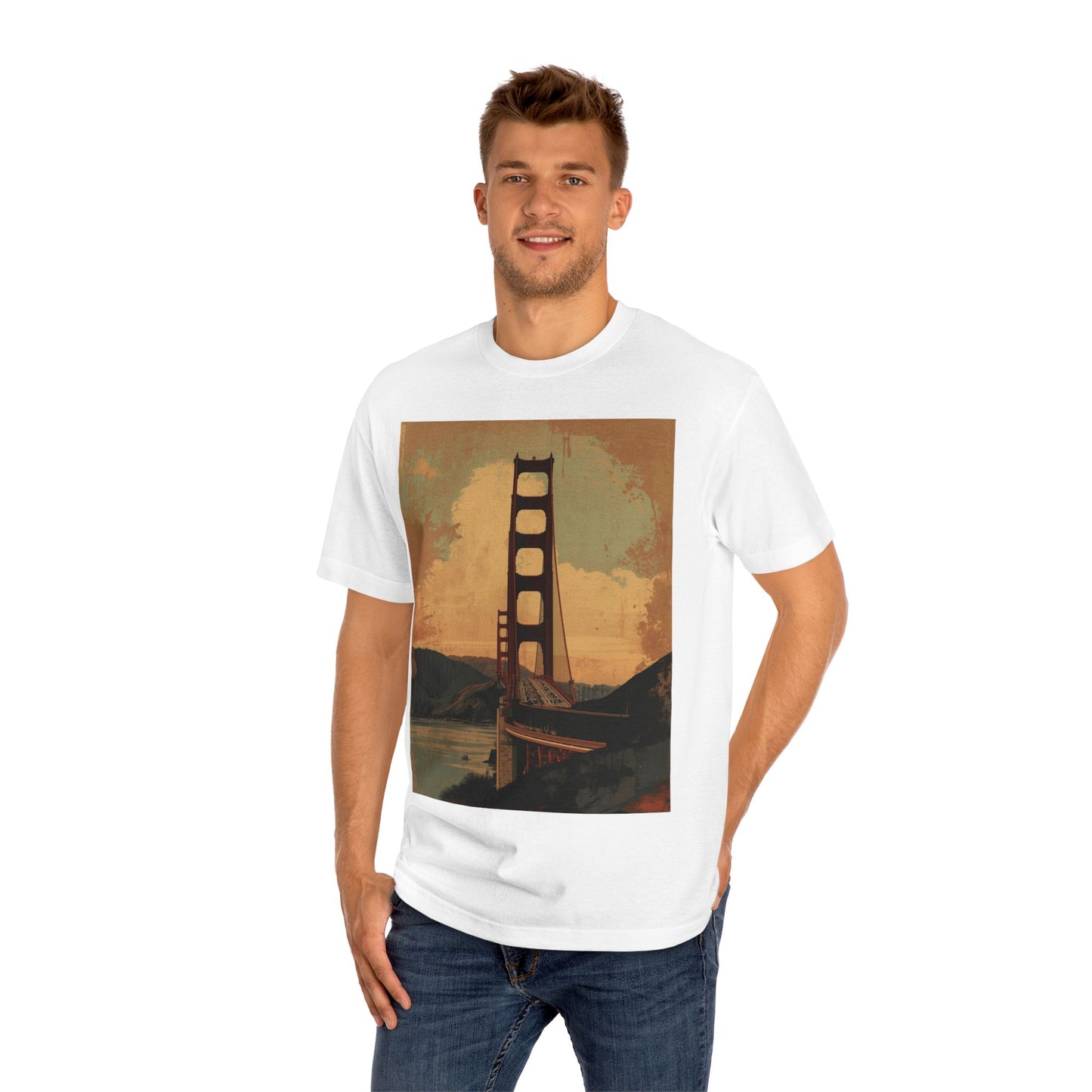 Golden Gate Bridge Art Print T-Shirt Vintage-Styled Classic Tee
