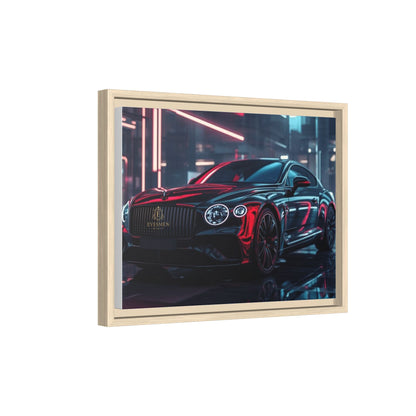 Framed Matte Canvas Print — Red Luxury Sports Car Neon City Wall Art