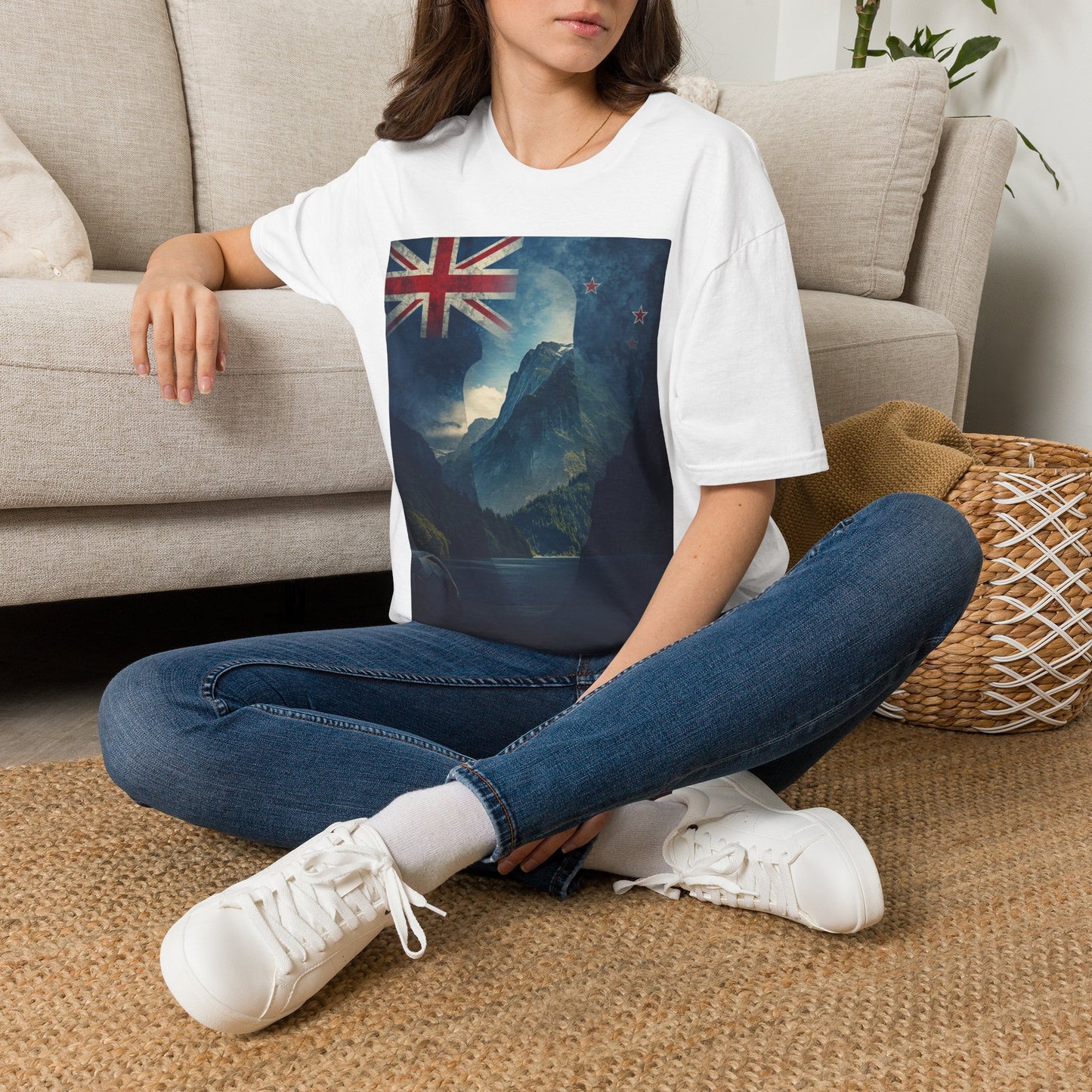New Zealand Flag Mountain T-Shirt Cinematic Landscape Soccer Graphic Tee