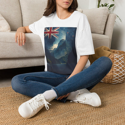 New Zealand Flag Mountain T-Shirt Cinematic Landscape Soccer Graphic Tee