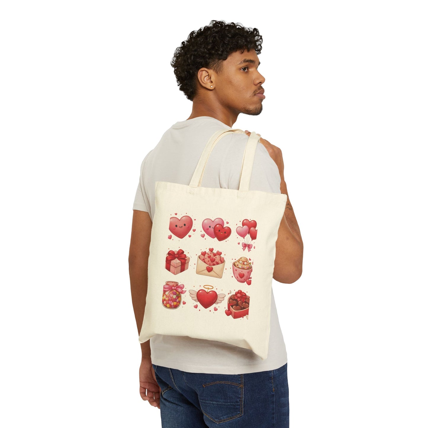 Valentine Hearts Tote Bag — Cute Heart Gift Icons Cotton Canvas Tote