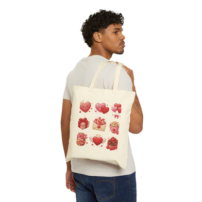 Valentine Hearts Tote Bag — Cute Heart Gift Icons Cotton Canvas Tote
