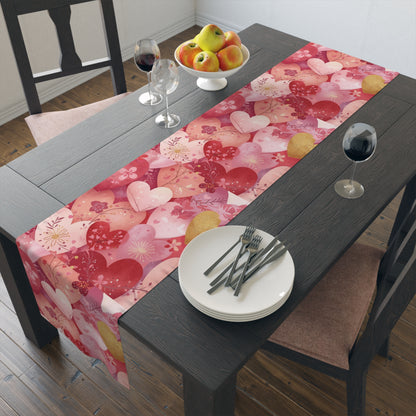 Valentine Hearts Floral Table Runner — Pink Romantic Table Decor for Valentine’s Day