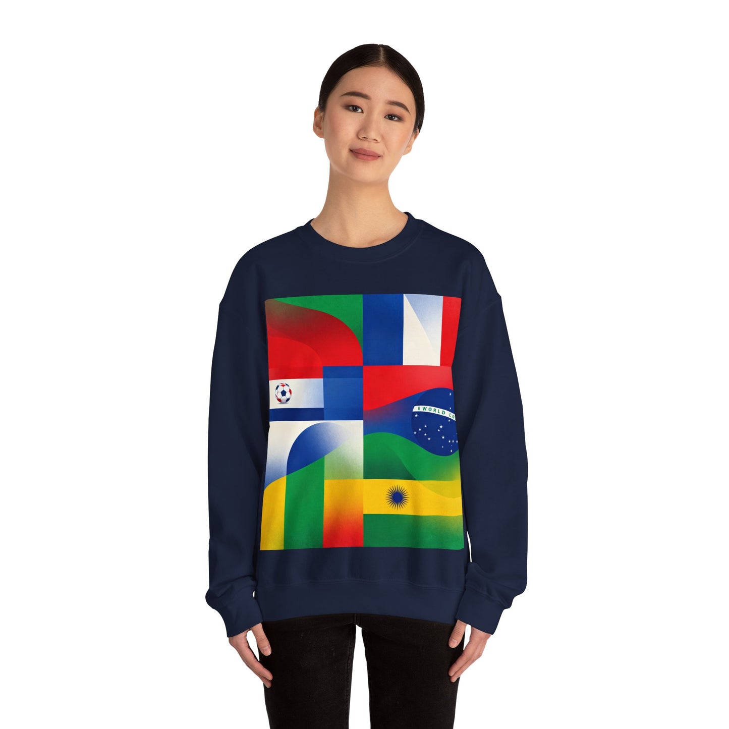 Match Day Flags Crewneck Sweatshirt — Colorful Soccer World Design
