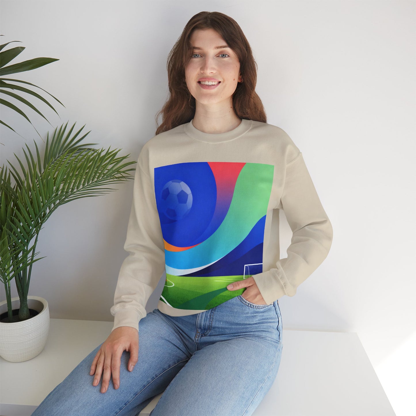 Match Day Abstract Crewneck Sweatshirt — Colorful Soccer Graphic