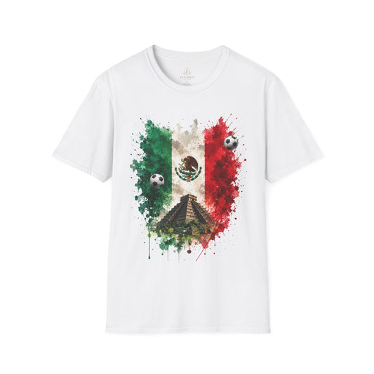 Mexico Soccer Flag T-Shirt — Mexican Flag, Pyramid & Football Fan Tee