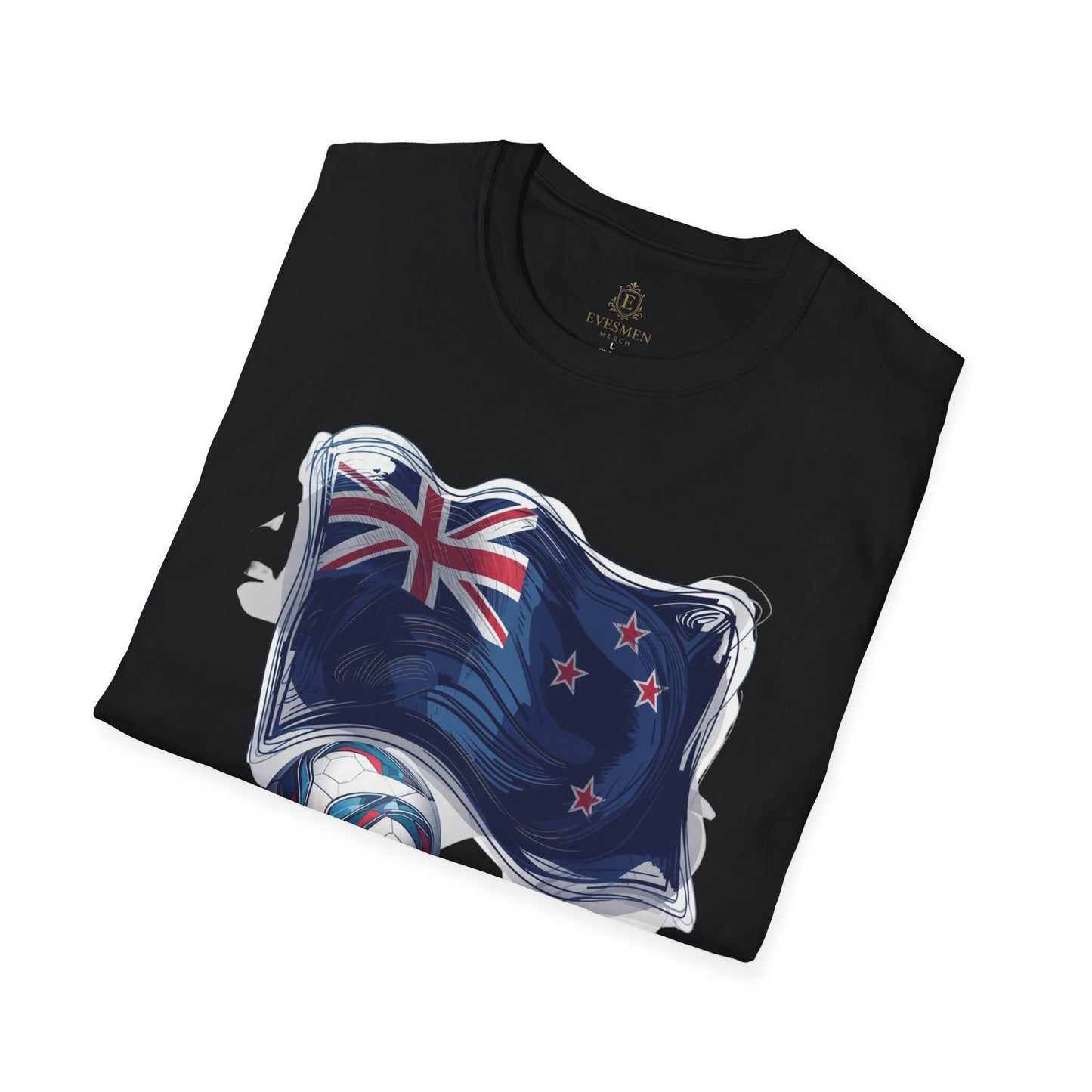 New Zealand Football Flag Sketch Tee All Whites Soccer Graphic T-Shirt