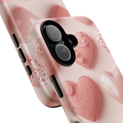 Phone Case — Pink 3D Hearts Cute Valentine Protective Cover