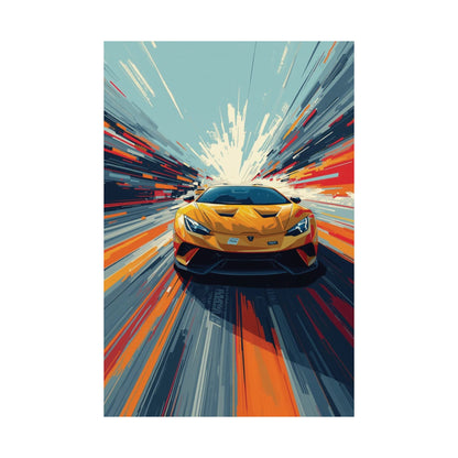 Yellow sports car on a dynamic, colorful background